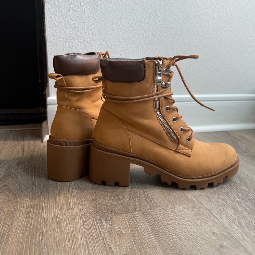 Tan Lace-Up Ankle Boots